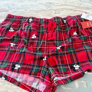 Disney Women's Red and Green Plaid Shorts Mikey & Minnie Old Navy